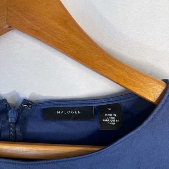 Halogen Scrunch Elastic Waist Peplum Dressy Statement Blouse Size MD Back Zip - Picture 6 of 9